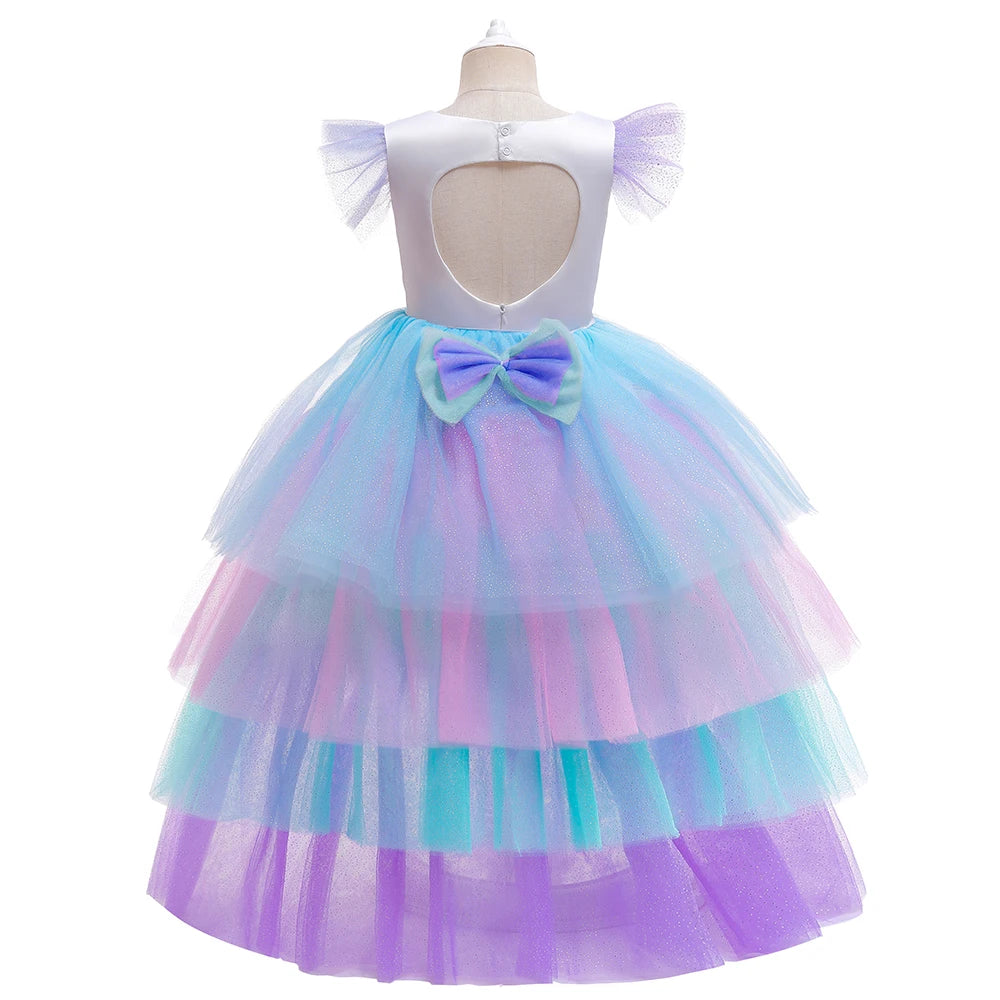 Kids Unicorn Cosplay Dress For Girls Children Costumes Tailing Rainbow Princess Party Dresses Girl Birthday Wedding Ball Gown