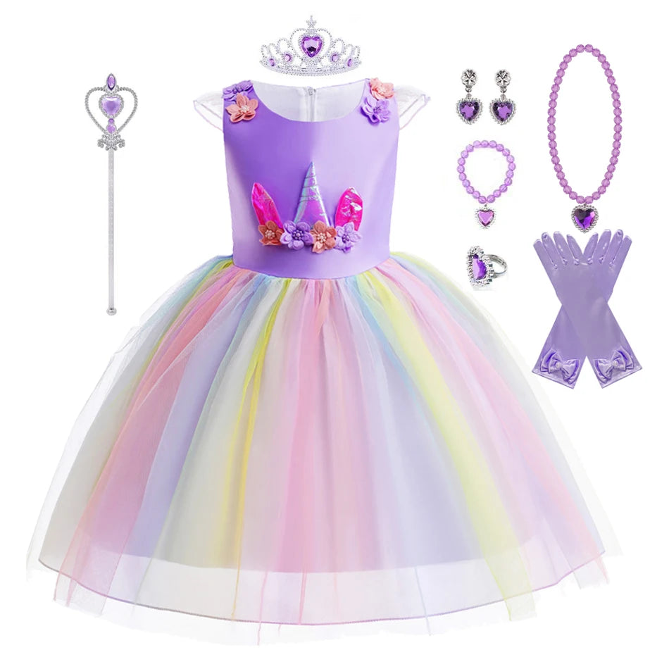 Kids Unicorn Dress for Girls Flower Ball Gown Little Girl Party Dresses Elegant Princess Costumes Children Clothing