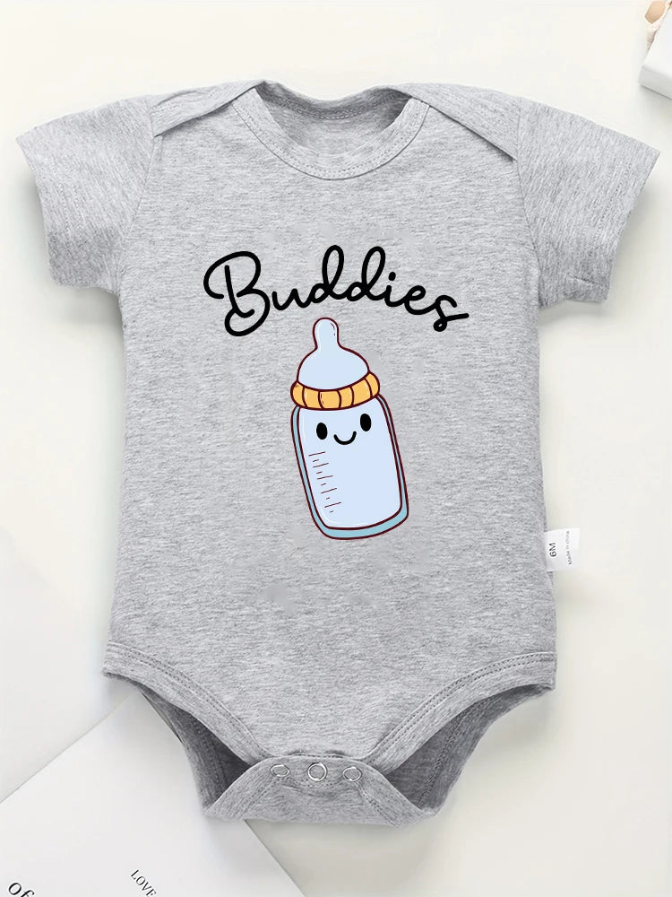 Drinking Buddies Funny Twin Baby Onesies Summer Cotton Newborn Boys Girls Clothes Pajamas Short Sleeve Comzy Infant Outfits