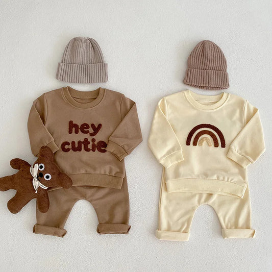 INS Infant Baby Boy Rainbow Sweatshirt + Trousers 2pcs Suit Spring Newborn Kids Cotton Clothes Toddler Girls Designer Outfit Set