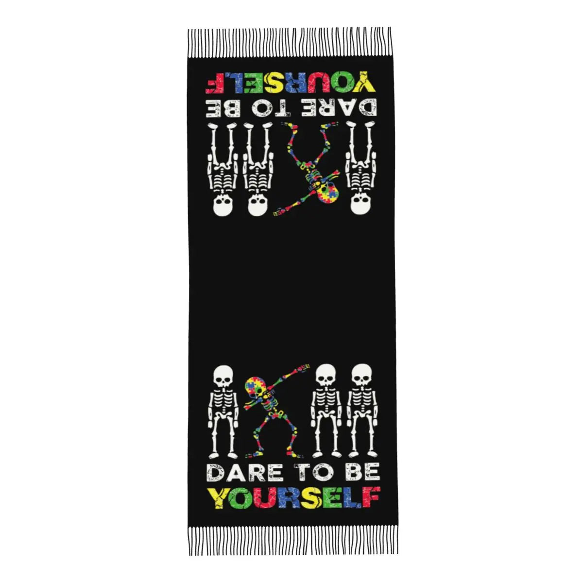 Custom Dare To Be Yourself Skeleton Dabbing Autism Awareness Scarf Wrap Women Long Winter Warm Tassel Shawl Unisex Scarves