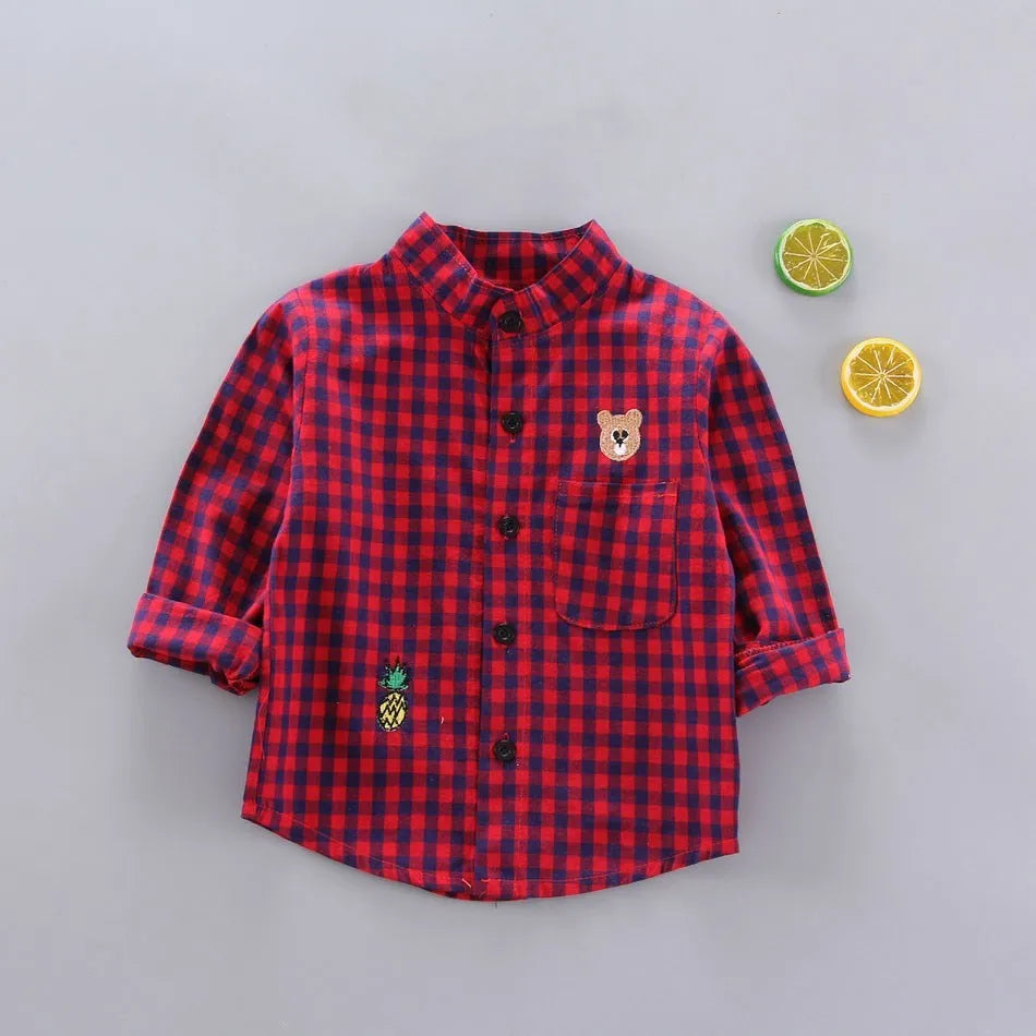 2024 Korean Fashion Children Tops Boys Buffalo Plaid Flannel Shirt Baby Casual Shirt Outerwear Clothes Autumn Girls Blouses 0-5T