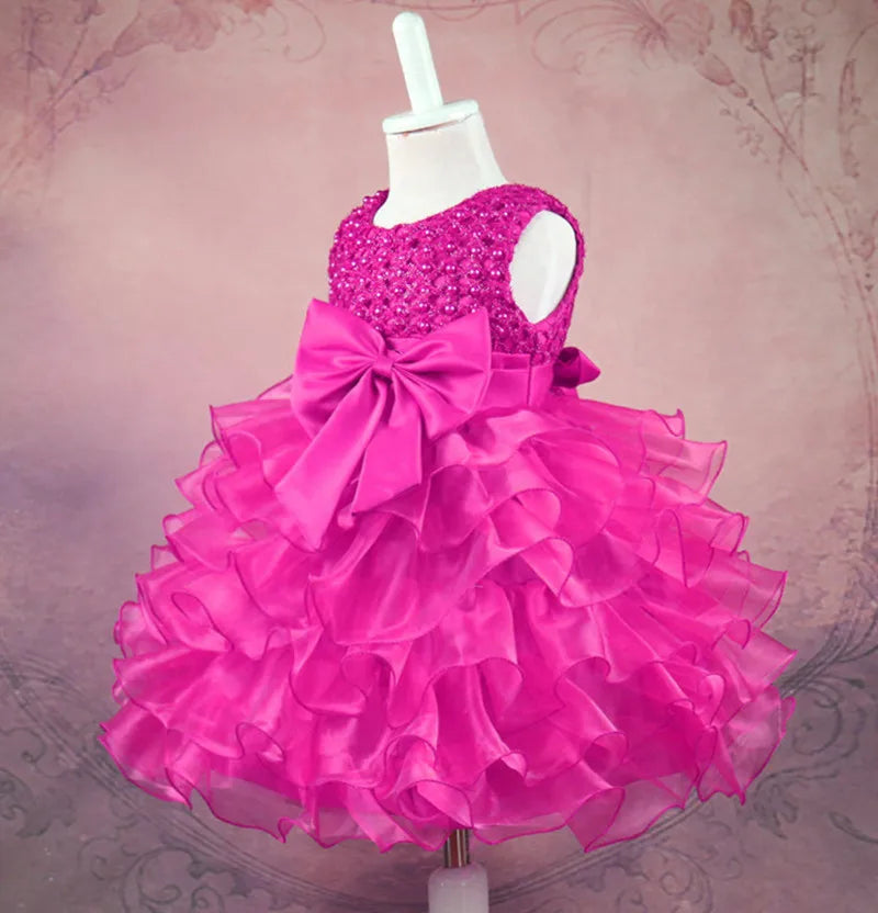 Infant Princess Party Dresses For Girls 2T Newborn Baby Girl 1 Year Birthday Dress Petals Tulle Toddler Girl Christening Dress