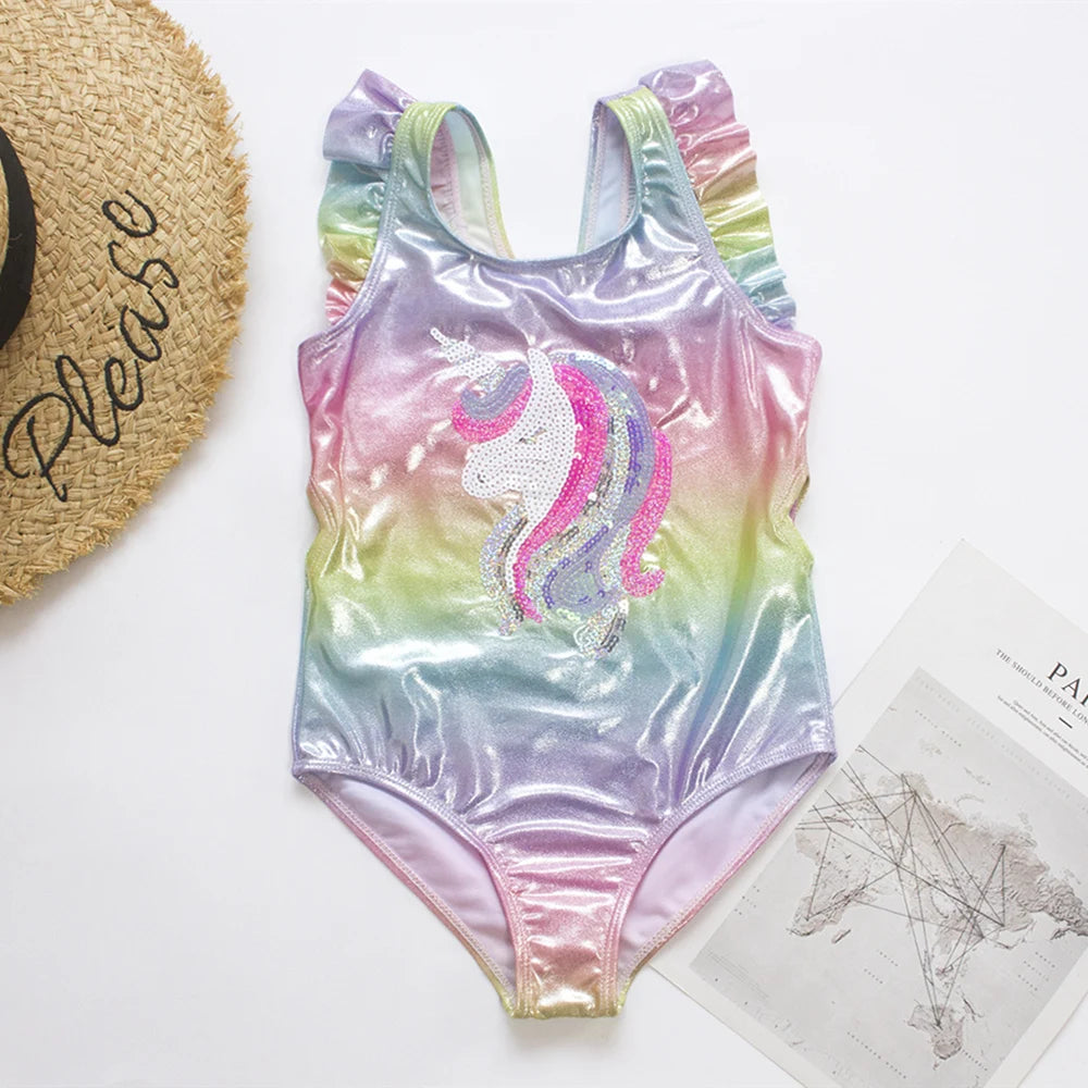 Gradient Embroidery Children Girl Swimwear 2025 Multi Style Shinning Girls Kids One Piece Swimsuit Summer Beach Baby Monokini