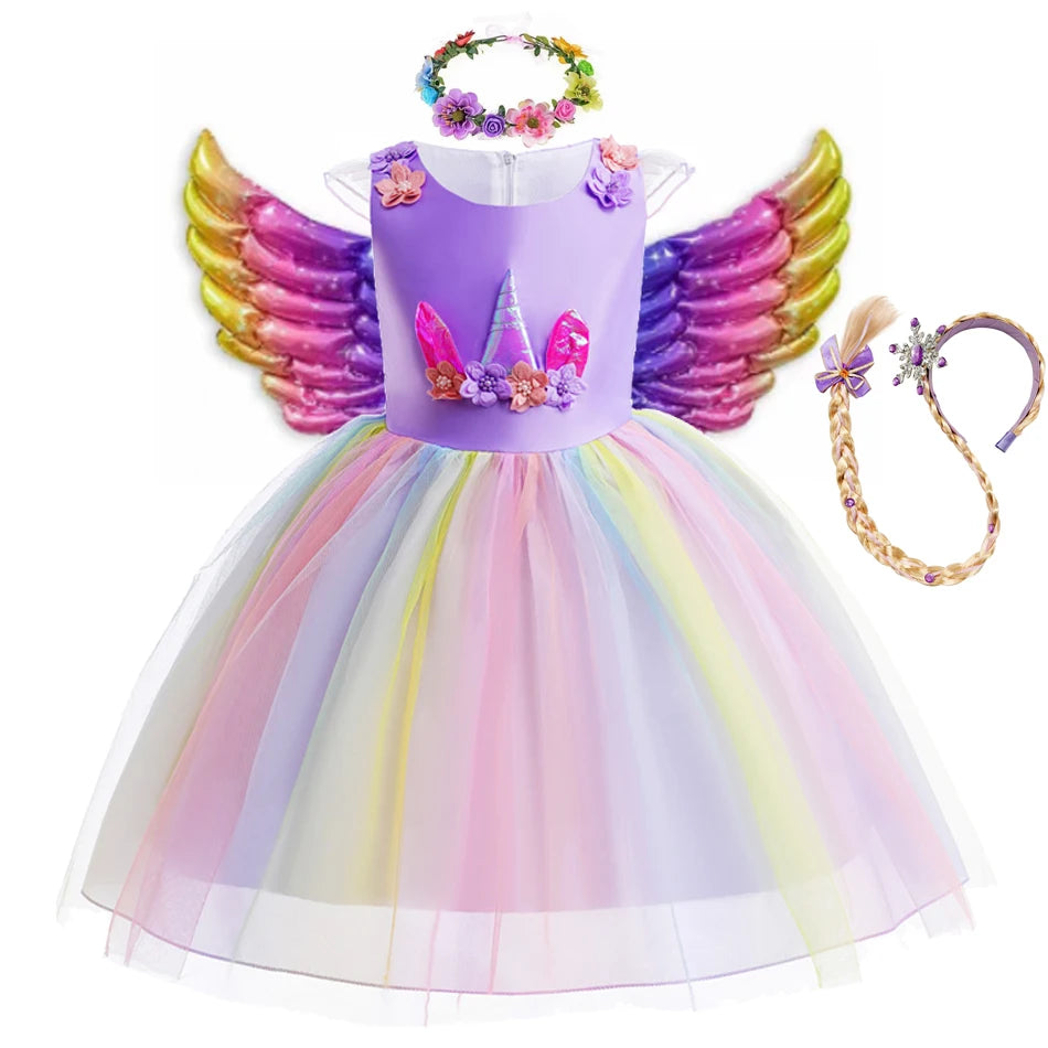 Kids Unicorn Dress for Girls Flower Ball Gown Little Girl Party Dresses Elegant Princess Costumes Children Clothing