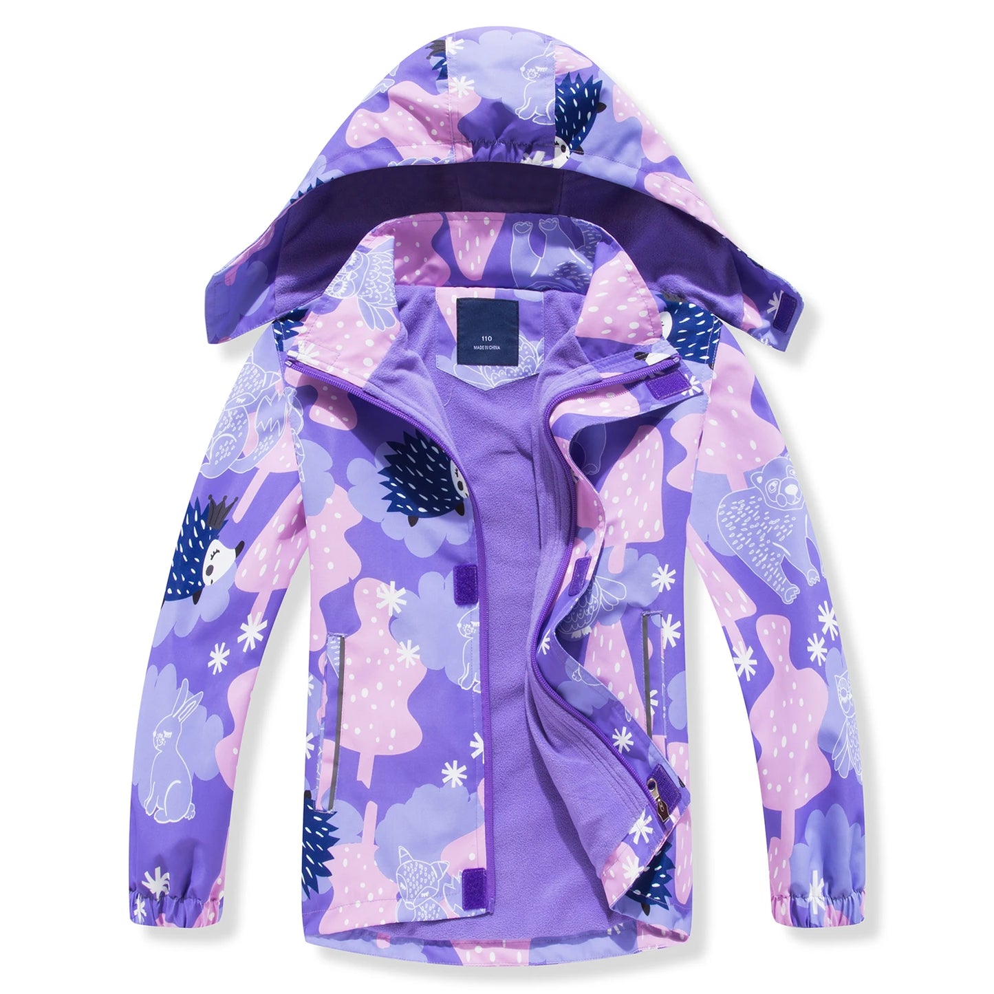 Girls' Transition Coat  Softshell Jacket with Fleece Lining Print Windbreaker Outdoor Jacket Warm Windproof Children's Raincoat