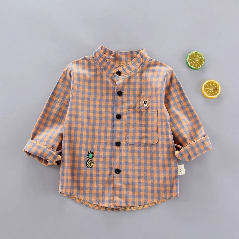 2024 Korean Fashion Children Tops Boys Buffalo Plaid Flannel Shirt Baby Casual Shirt Outerwear Clothes Autumn Girls Blouses 0-5T