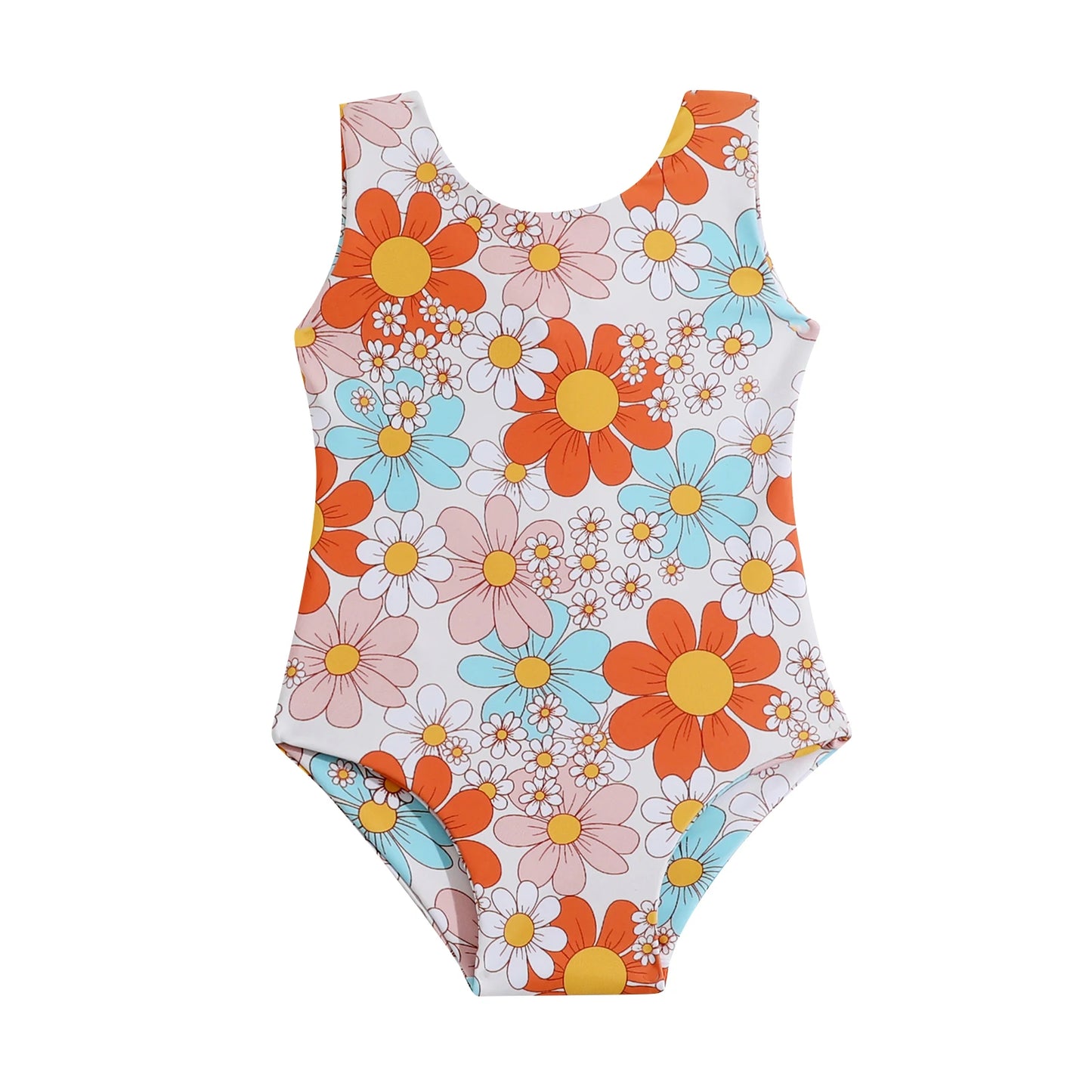 6M-4T Little Girl 2024 Summer Swimsuit Cute Flower/Turtle Print Sleeveless Back Strap Swimsuit Baby Swimsuit