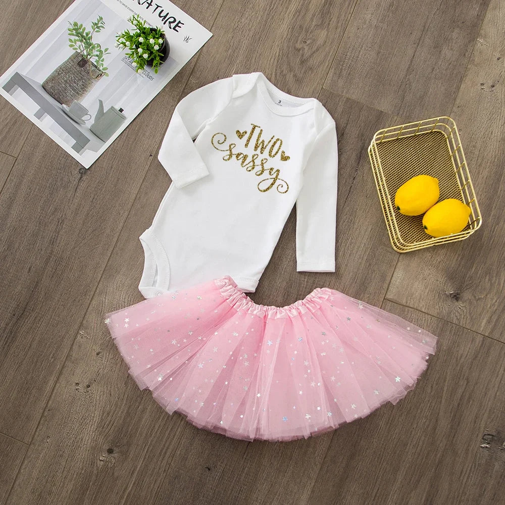 Two Cute Baby Girl 2nd Birthday Cute Pink Tutu Cake Outfits Infant Dresses Girls Baptism Party Dress Clothes Without Glitter