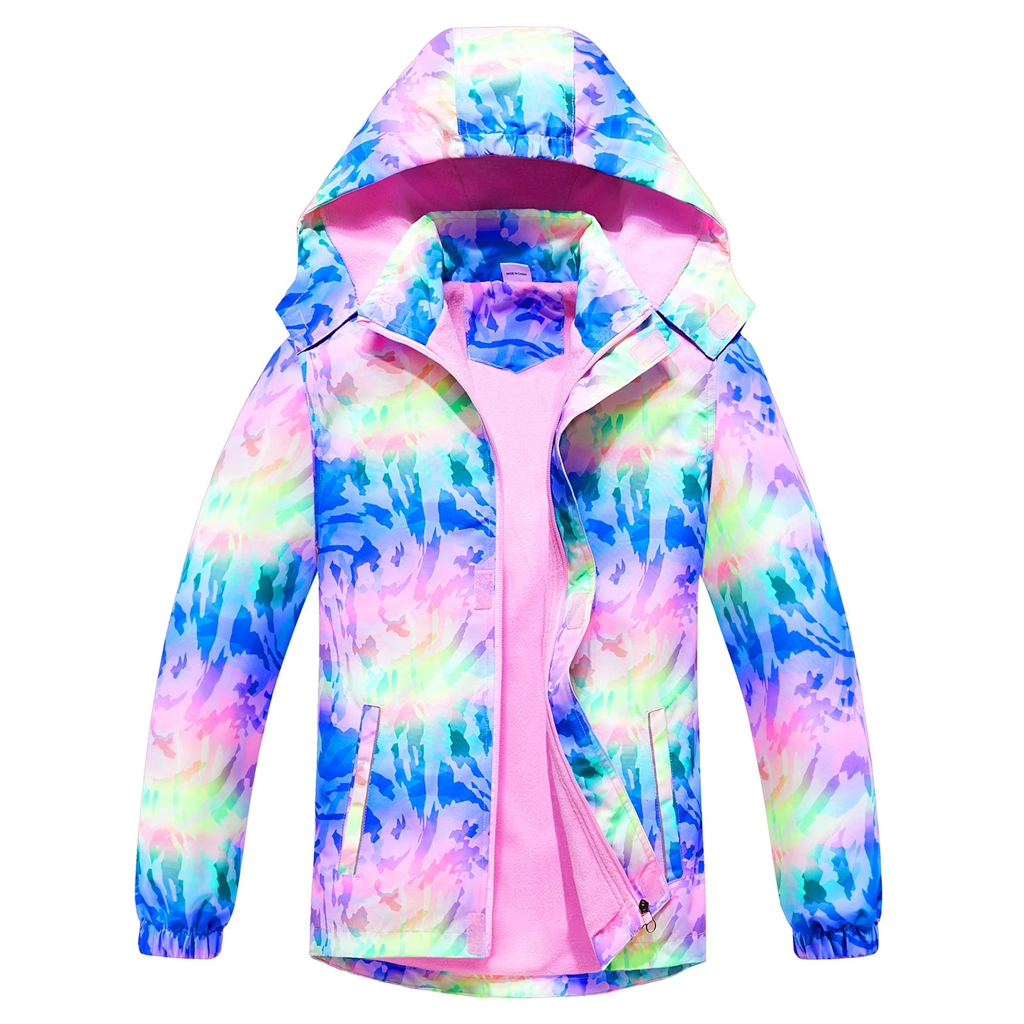 Girls' Transition Coat  Softshell Jacket with Fleece Lining Print Windbreaker Outdoor Jacket Warm Windproof Children's Raincoat