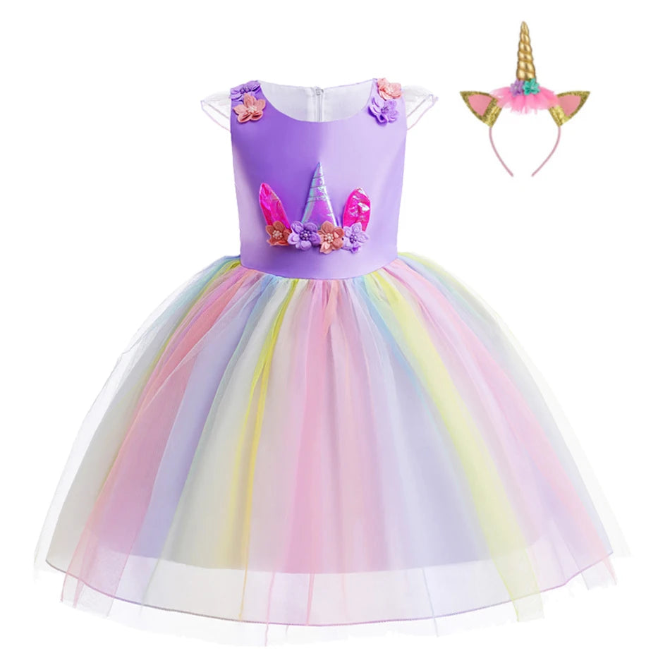 Kids Unicorn Dress for Girls Flower Ball Gown Little Girl Party Dresses Elegant Princess Costumes Children Clothing