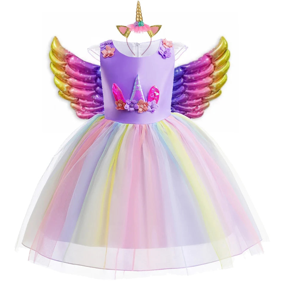 Kids Unicorn Dress for Girls Flower Ball Gown Little Girl Party Dresses Elegant Princess Costumes Children Clothing