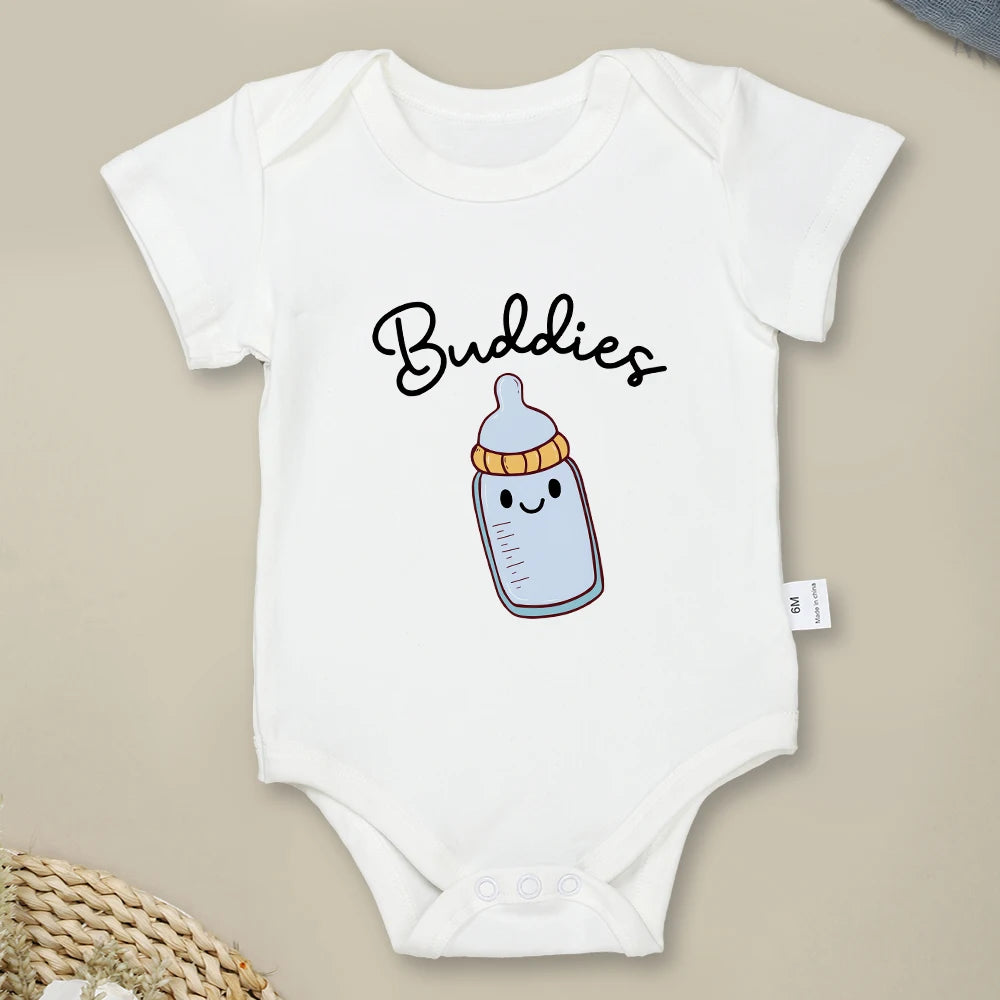 Drinking Buddies Funny Twin Baby Onesies Summer Cotton Newborn Boys Girls Clothes Pajamas Short Sleeve Comzy Infant Outfits