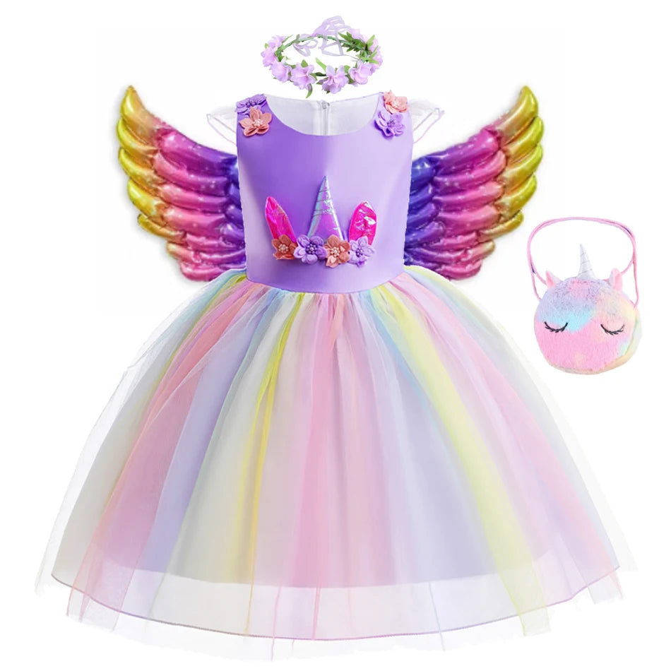 Kids Unicorn Dress for Girls Flower Ball Gown Little Girl Party Dresses Elegant Princess Costumes Children Clothing