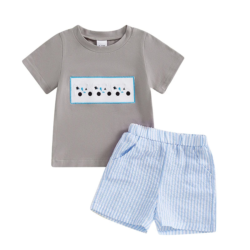 Toddler Kids Baby Boys Summer Clothes Outfits Golf Embroidery Short Sleeves T-Shirts Elastic Striped Shorts Casual Sportwear