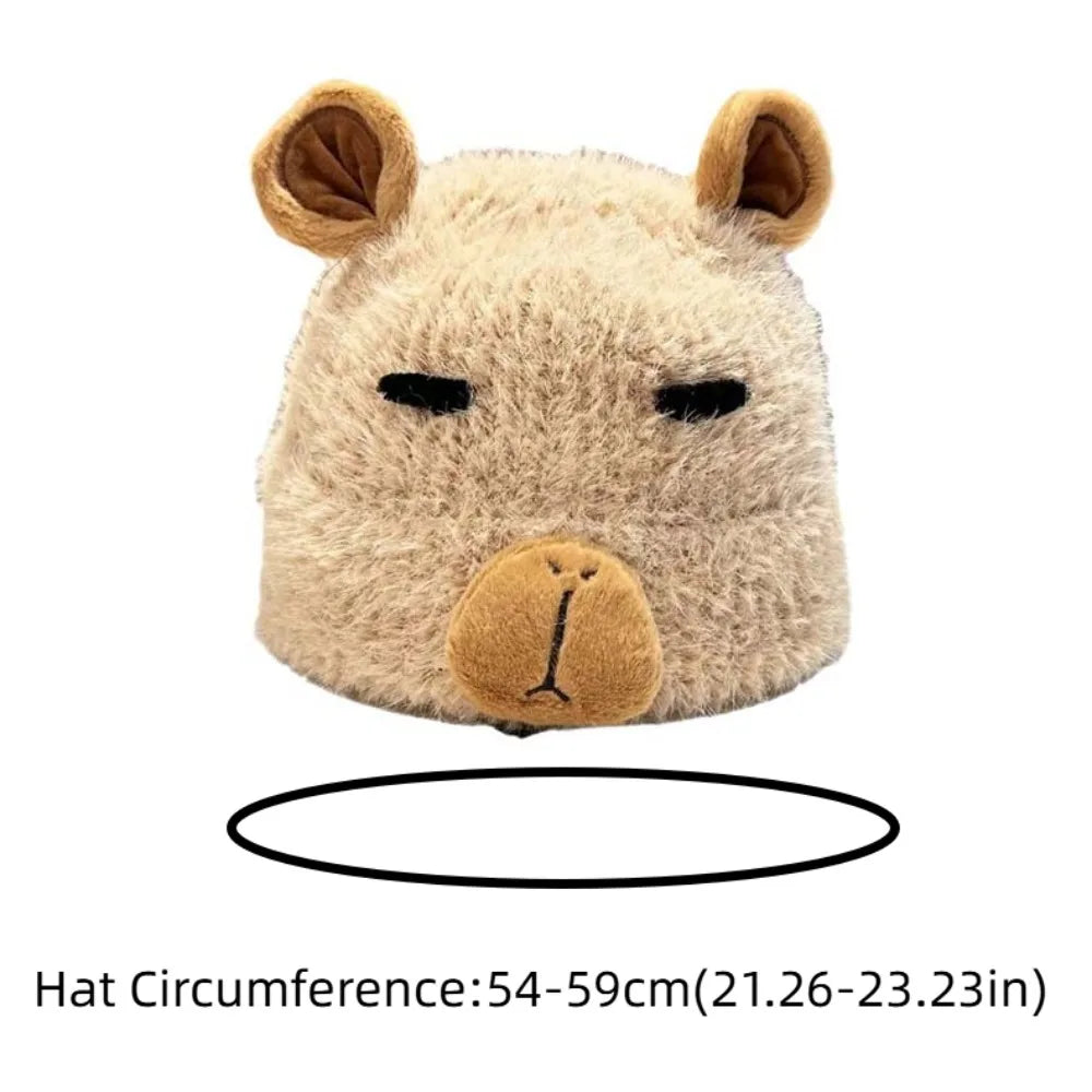 Versatile Cartoon Capybara Plush Cap Korean Style Soft Parent Child Cap Windproof Warmer Children Pullover Hat Winter