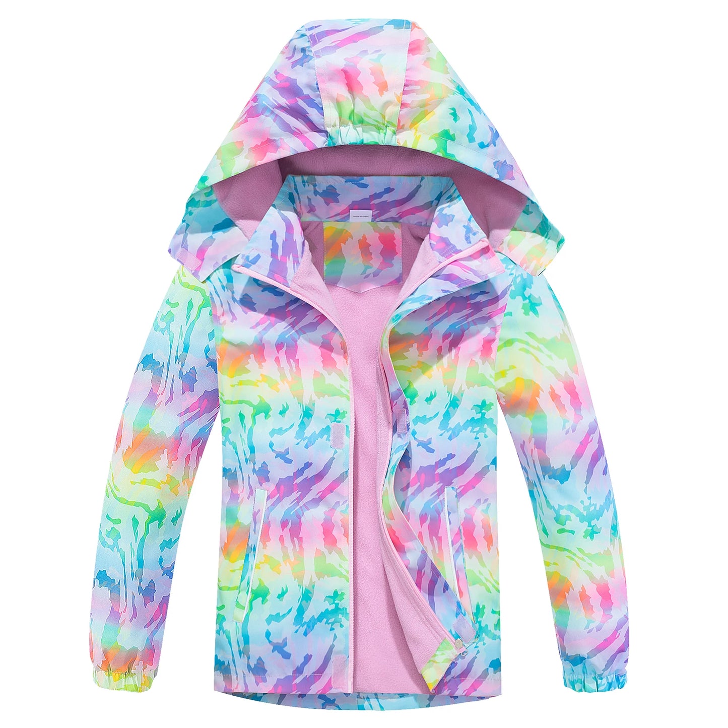 Girls' Transition Coat  Softshell Jacket with Fleece Lining Print Windbreaker Outdoor Jacket Warm Windproof Children's Raincoat