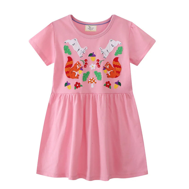 Jumping Meters 2-7T 100% Cotton Girls Dresses With Unicorn Print Sleeveless Toddler Kids Clothing Baby Girls Dresses School Wear