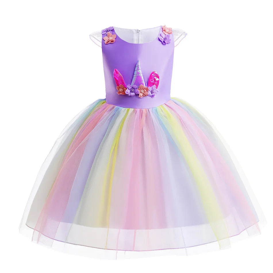 Kids Unicorn Dress for Girls Flower Ball Gown Little Girl Party Dresses Elegant Princess Costumes Children Clothing