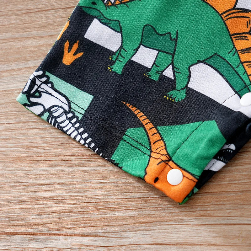 Newborn Clothing Handsome Cartoon Dinosaur False Strap Full Print Soft Summer Boys And Girls 0-18 Short Sleeve Baby Bodysuit