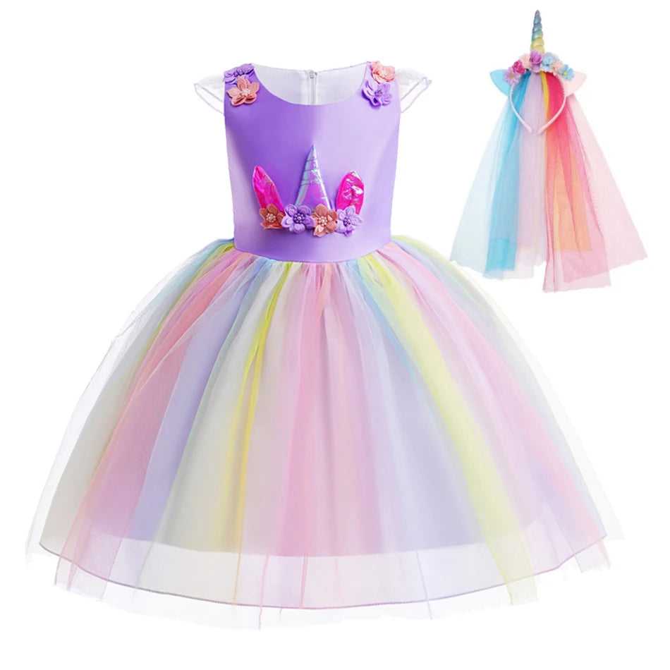 Kids Unicorn Dress for Girls Flower Ball Gown Little Girl Party Dresses Elegant Princess Costumes Children Clothing