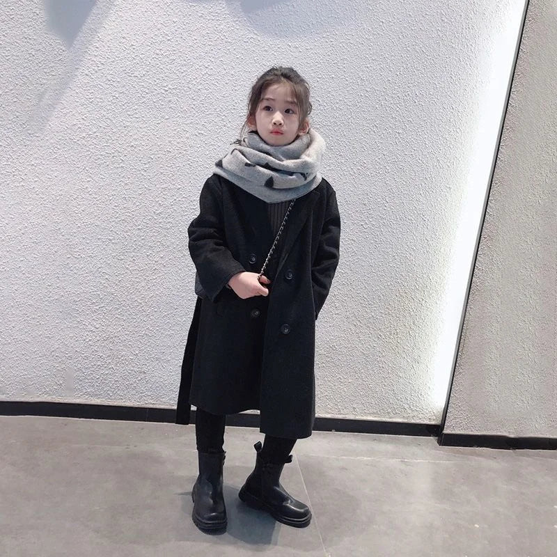 Girls Woolen Coat Overcoat Jacket Windbreak 2024 White Warm Plus Thicken Autumn Winter Cotton School Children's Clothing