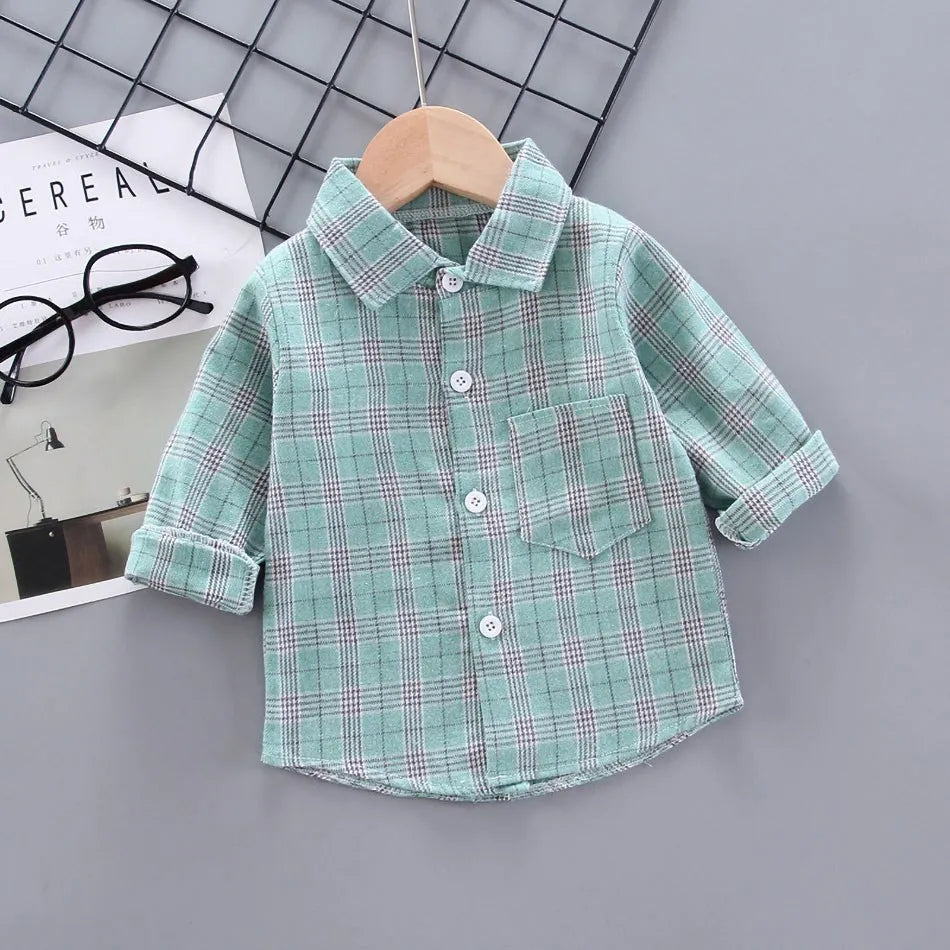 2024 Korean Fashion Children Tops Boys Buffalo Plaid Flannel Shirt Baby Casual Shirt Outerwear Clothes Autumn Girls Blouses 0-5T