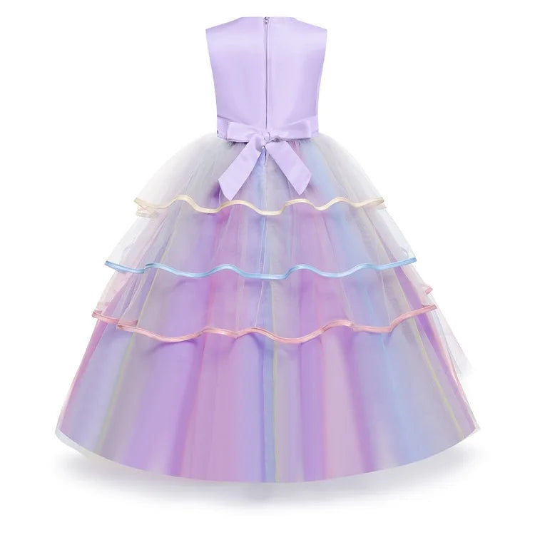 Unicom Dress for Girls Unicorn Luxary Party Gown Rainbow Long Gauze Dress Kids Princess Birthday Party Gift