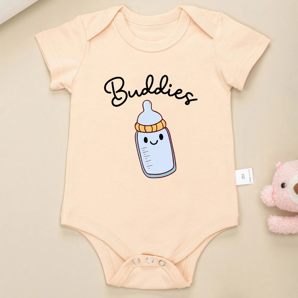 Drinking Buddies Funny Twin Baby Onesies Summer Cotton Newborn Boys Girls Clothes Pajamas Short Sleeve Comzy Infant Outfits