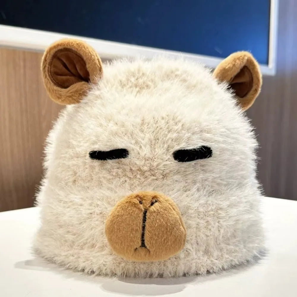 Versatile Cartoon Capybara Plush Cap Korean Style Soft Parent Child Cap Windproof Warmer Children Pullover Hat Winter