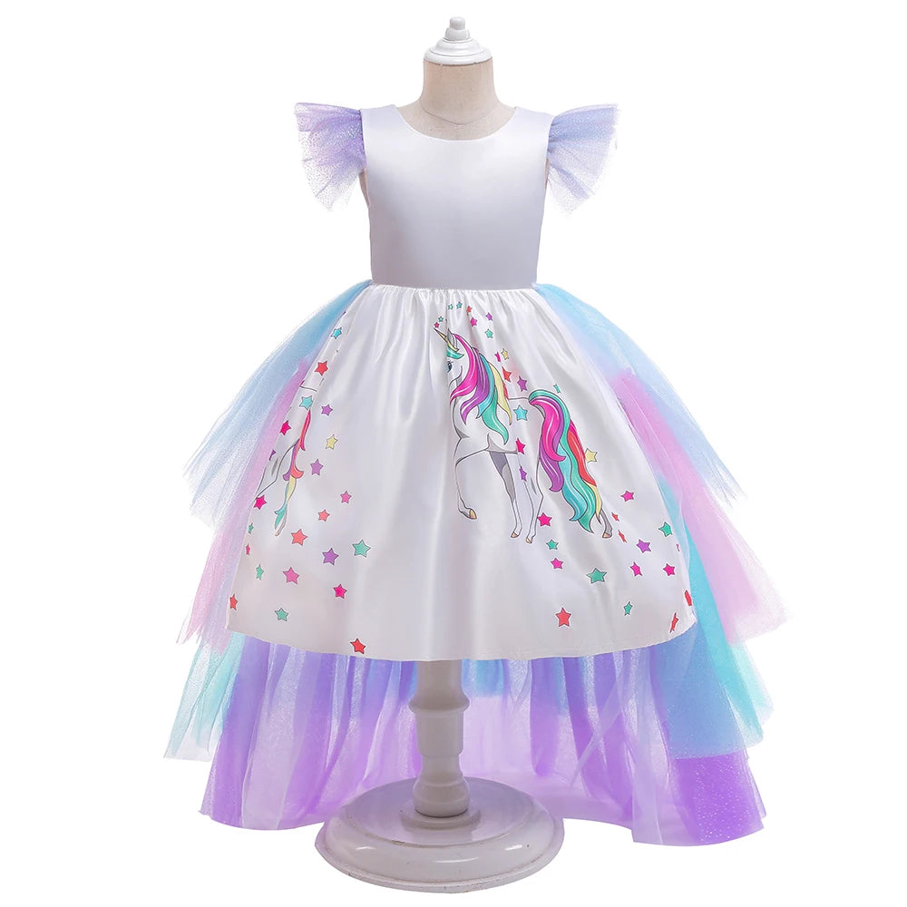 Kids Unicorn Cosplay Dress For Girls Children Costumes Tailing Rainbow Princess Party Dresses Girl Birthday Wedding Ball Gown