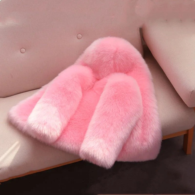 Fashion Baby Girl Faux Fur Jacket With Hat Infant Toddler Child Warm Fluffy Coat Winter Long Sleeve Outwear Baby Clothes 1-10Y