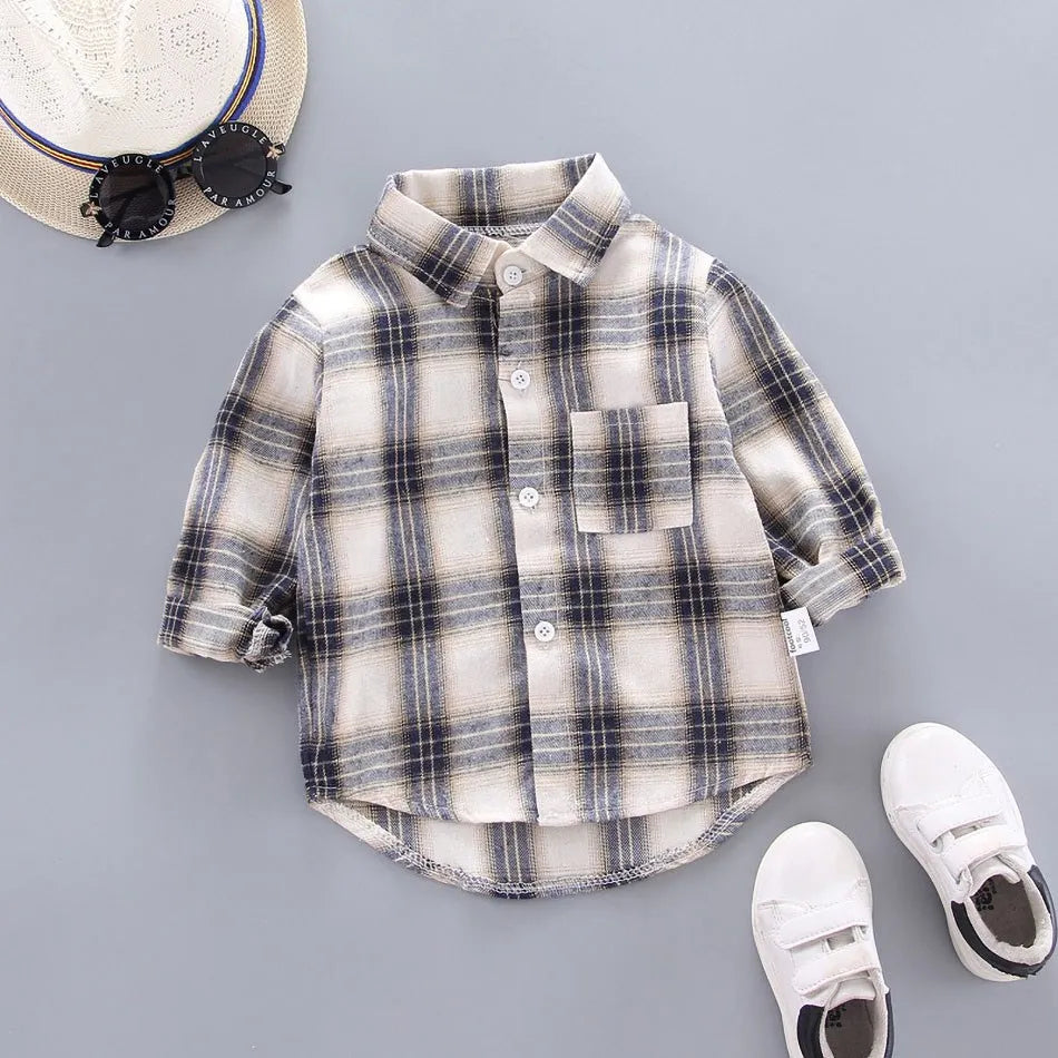 2024 Korean Fashion Children Tops Boys Buffalo Plaid Flannel Shirt Baby Casual Shirt Outerwear Clothes Autumn Girls Blouses 0-5T