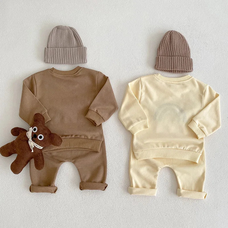 INS Infant Baby Boy Rainbow Sweatshirt + Trousers 2pcs Suit Spring Newborn Kids Cotton Clothes Toddler Girls Designer Outfit Set