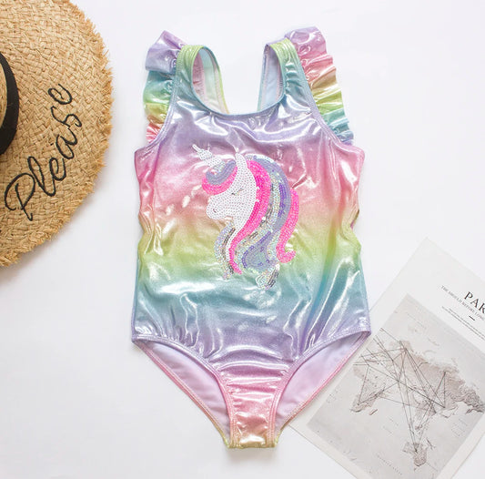 Gradient Embroidery Children Girl Swimwear 2025 Multi Style Shinning Girls Kids One Piece Swimsuit Summer Beach Baby Monokini