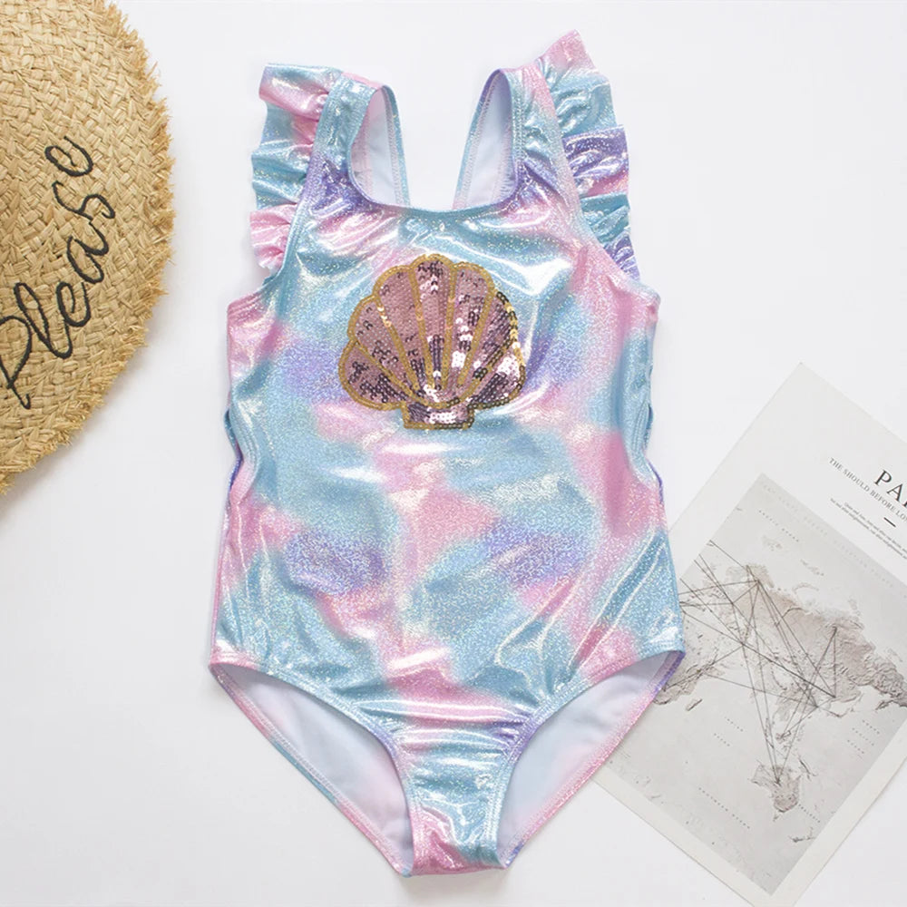 Gradient Embroidery Children Girl Swimwear 2025 Multi Style Shinning Girls Kids One Piece Swimsuit Summer Beach Baby Monokini