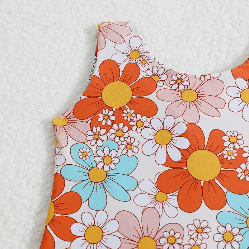 6M-4T Little Girl 2024 Summer Swimsuit Cute Flower/Turtle Print Sleeveless Back Strap Swimsuit Baby Swimsuit