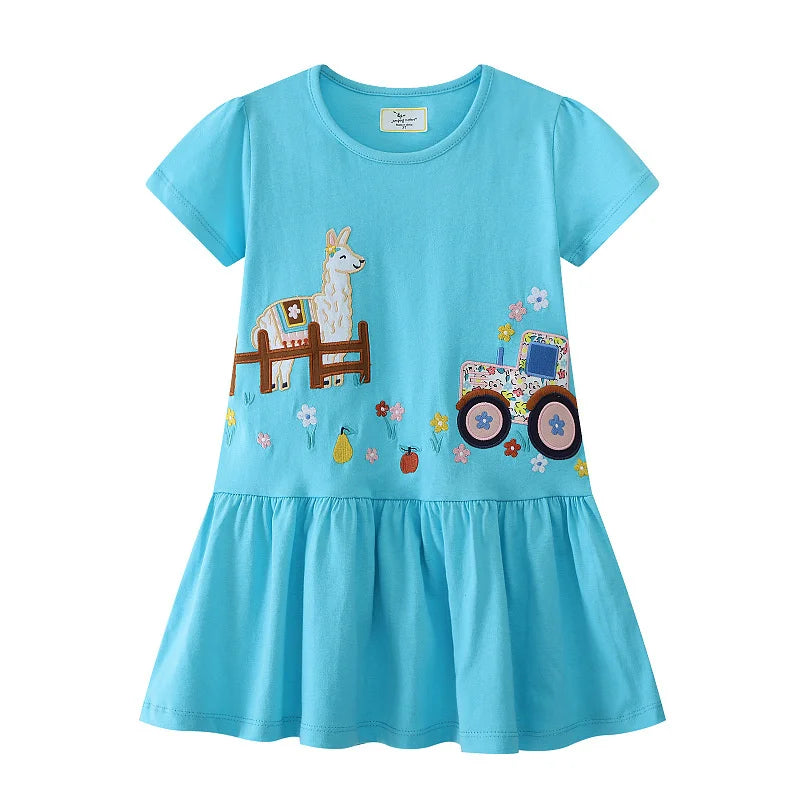 Jumping Meters 2-7T 100% Cotton Girls Dresses With Unicorn Print Sleeveless Toddler Kids Clothing Baby Girls Dresses School Wear