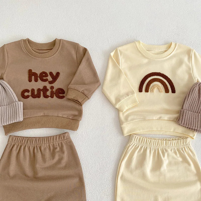 INS Infant Baby Boy Rainbow Sweatshirt + Trousers 2pcs Suit Spring Newborn Kids Cotton Clothes Toddler Girls Designer Outfit Set