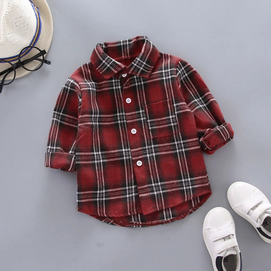 2024 Korean Fashion Children Tops Boys Buffalo Plaid Flannel Shirt Baby Casual Shirt Outerwear Clothes Autumn Girls Blouses 0-5T