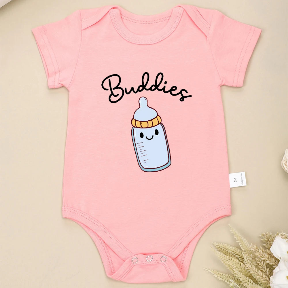 Drinking Buddies Funny Twin Baby Onesies Summer Cotton Newborn Boys Girls Clothes Pajamas Short Sleeve Comzy Infant Outfits