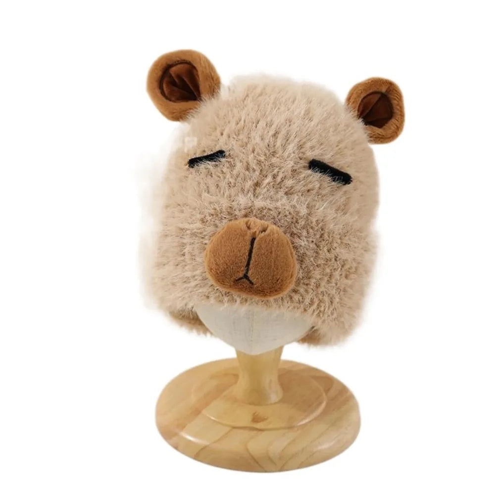 Versatile Cartoon Capybara Plush Cap Korean Style Soft Parent Child Cap Windproof Warmer Children Pullover Hat Winter