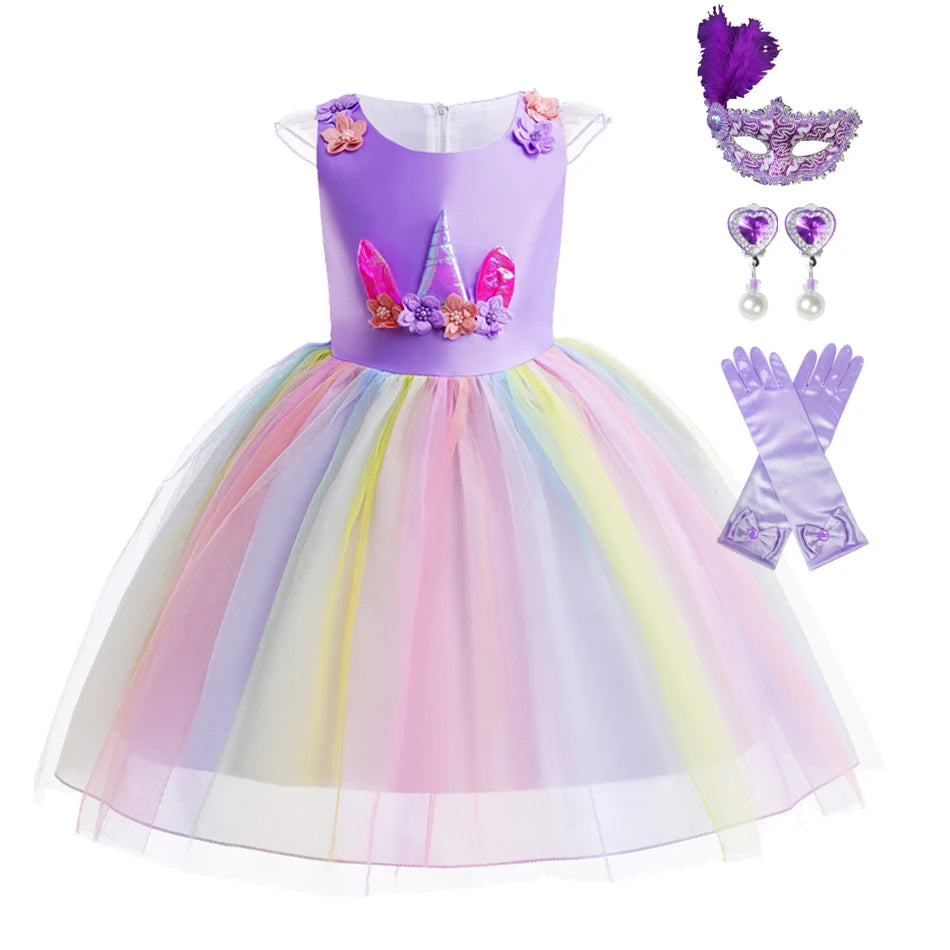 Kids Unicorn Dress for Girls Flower Ball Gown Little Girl Party Dresses Elegant Princess Costumes Children Clothing