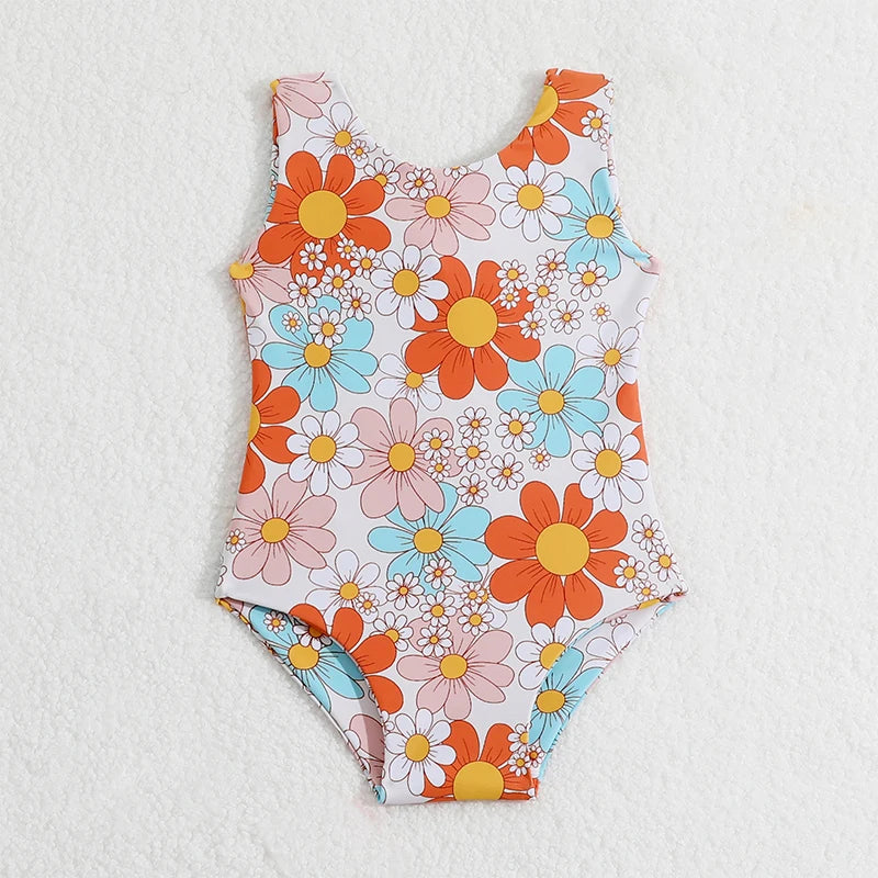 6M-4T Little Girl 2024 Summer Swimsuit Cute Flower/Turtle Print Sleeveless Back Strap Swimsuit Baby Swimsuit