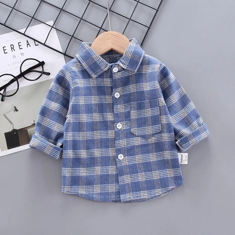 2024 Korean Fashion Children Tops Boys Buffalo Plaid Flannel Shirt Baby Casual Shirt Outerwear Clothes Autumn Girls Blouses 0-5T