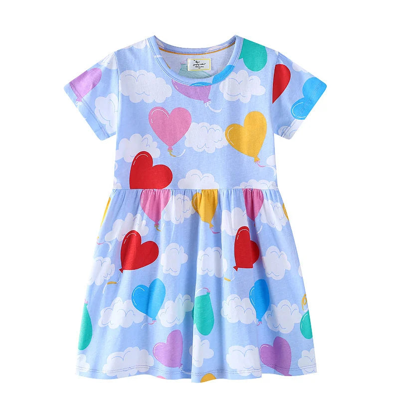 Jumping Meters 2-7T 100% Cotton Girls Dresses With Unicorn Print Sleeveless Toddler Kids Clothing Baby Girls Dresses School Wear