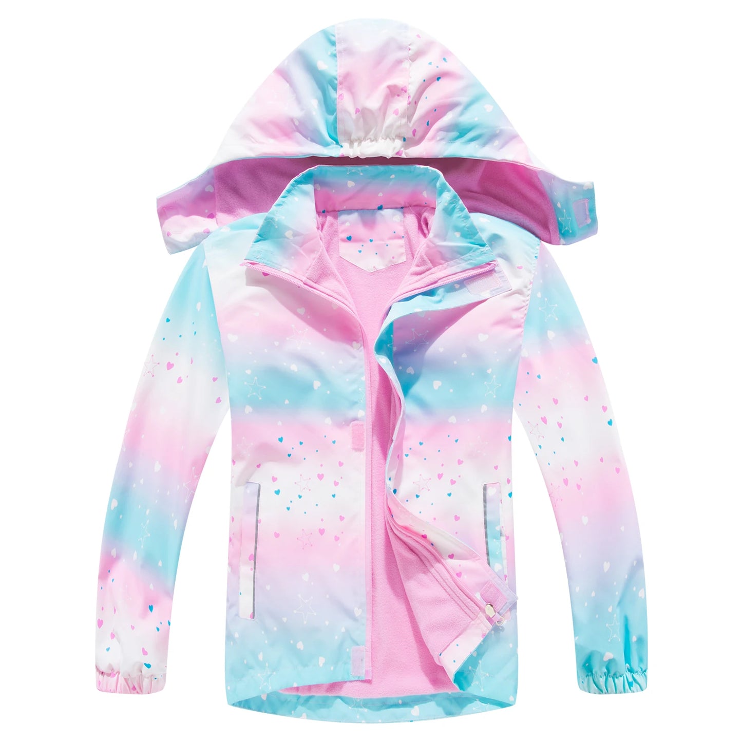 Girls' Transition Coat  Softshell Jacket with Fleece Lining Print Windbreaker Outdoor Jacket Warm Windproof Children's Raincoat