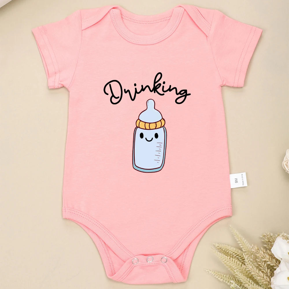 Drinking Buddies Funny Twin Baby Onesies Summer Cotton Newborn Boys Girls Clothes Pajamas Short Sleeve Comzy Infant Outfits