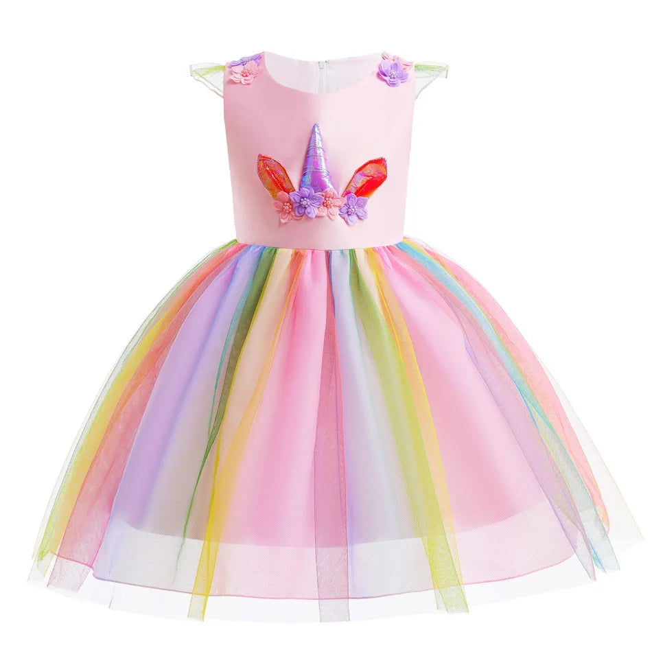 Kids Unicorn Dress for Girls Flower Ball Gown Little Girl Party Dresses Elegant Princess Costumes Children Clothing