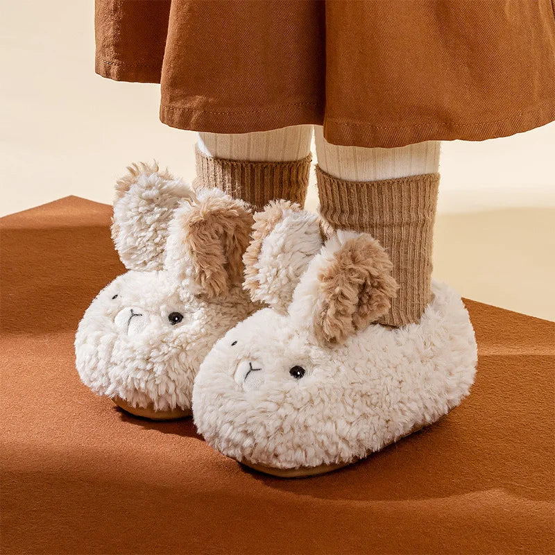 Fashion Children Cartoon Shoes Super Warm Boys Girls Cotton Shoes Cute Bunny Plush Ankle Shoes Short Fuzzy Kids Shoes